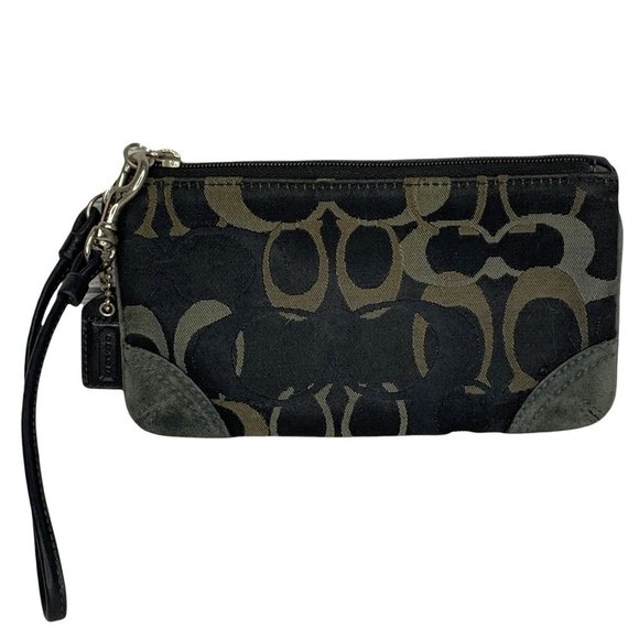 Coach Handbags - Coach Canvas Signature Monogram Wristlet Clutch Black Gray Beige Authentic